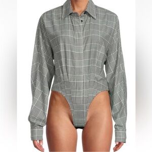 RTA Ashlyn Wool blouse plaid Bodysuit size Medium